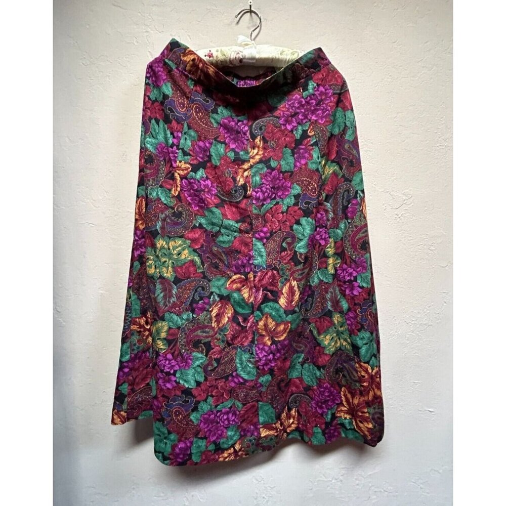 Vintage Separate Issue Women Multicolor Autumn Floral Pattern Pull-On Midi Skirt